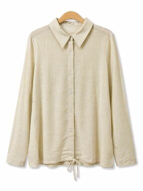 Halara Lightweight Button Down Shirt Top Cream Beige Drawstring Hem NWT